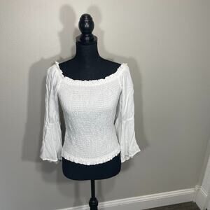 Audrey Lane white smocked bell sleeve blouse 2X cottagecore fairy soft girl